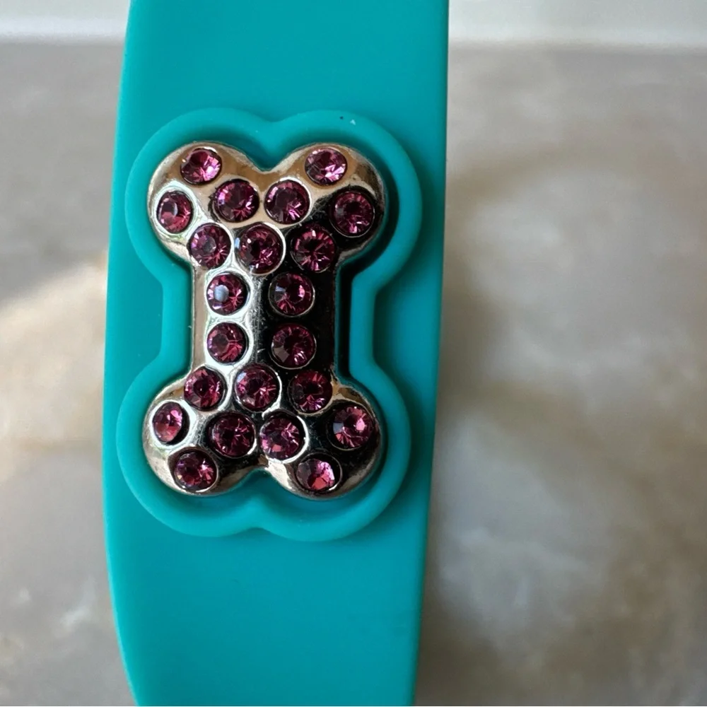 NEW Bonefly Puppy Dog Gift Collar Aqua Gold +4 X Swarovski Pink Charms Sz XS - Picture 3 of 13